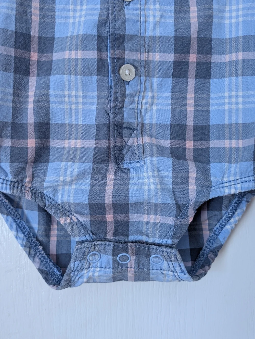 OshKosh B'gosh Blue Plaid Collared Cotton Bodysuit. Size 18 Month